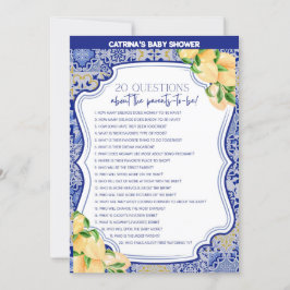 Lemon Blue Tiles Baby Shower - redigerbart Namn, 5 Inbjudningar