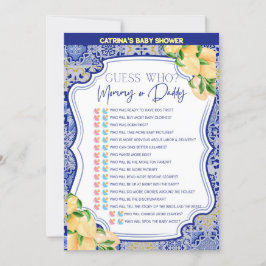 Lemon Blue Tiles Baby Shower - redigerbart Namn, 5 Inbjudningar