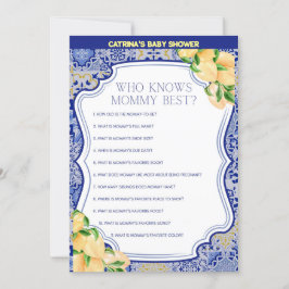 Lemon Blue Tiles Baby Shower - redigerbart Namn, 5 Inbjudningar
