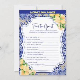 Lemon Blue Tiles Baby Shower - redigerbart Namn, 5 Inbjudningar
