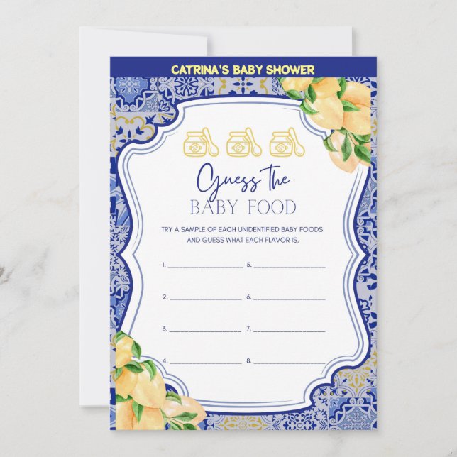 Lemon Blue Tiles Baby Shower - redigerbart Namn, 5 Inbjudningar (Framsida)