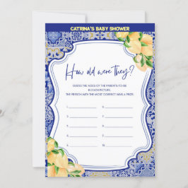 Lemon Blue Tiles Baby Shower - redigerbart Namn, 5 Inbjudningar