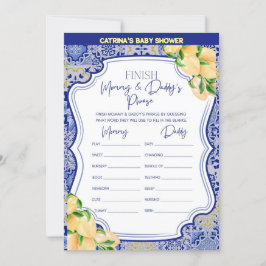 Lemon Blue Tiles Baby Shower - redigerbart Namn, 5 Inbjudningar