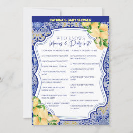 Lemon Blue Tiles Baby Shower - redigerbart Namn, 5 Inbjudningar