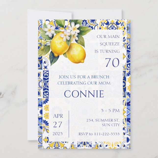 Lemon Blue Tiles (Italien) Inbjudningar (Framsida)