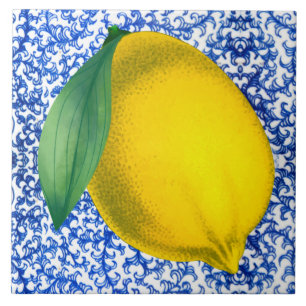 Lemon Blue White Porcelain Mönster Kakelplatta