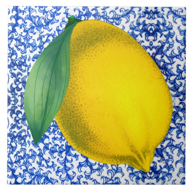 Lemon Blue White Porcelain Mönster Kakelplatta (Framsidan)