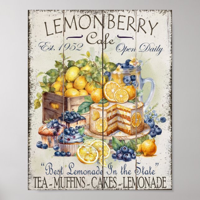 Lemon Blueberry Desserts Farmhouse Kitchen Poster (Framsidan)