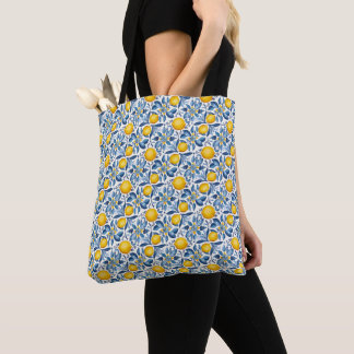 Lemon Botanical Blue and Yellow Summer Print Tygkasse