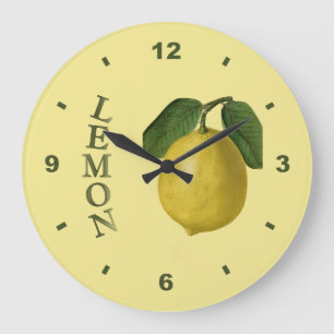 Lemon~Botanical Clock~Kitchen~Any färgbakgrund Stor Klocka