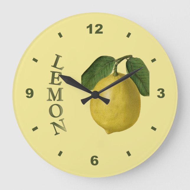 Lemon~Botanical Clock~Kitchen~Any färgbakgrund Stor Klocka (Framsida)