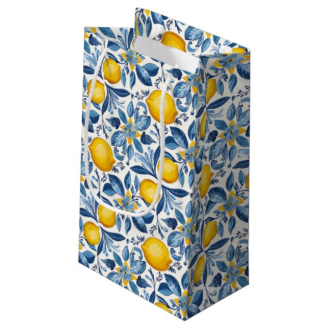 Lemon Botanisk Blå och Gul Sommartryck (Baksidan Vinklad)