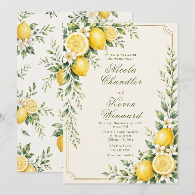 Lemon Botanisk Bröllop Inbjudningar (Fram/baksida)