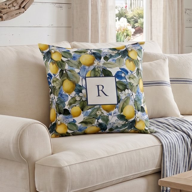 Lemon Botanisk Monogram  Kudde (Skapare uppladdad)