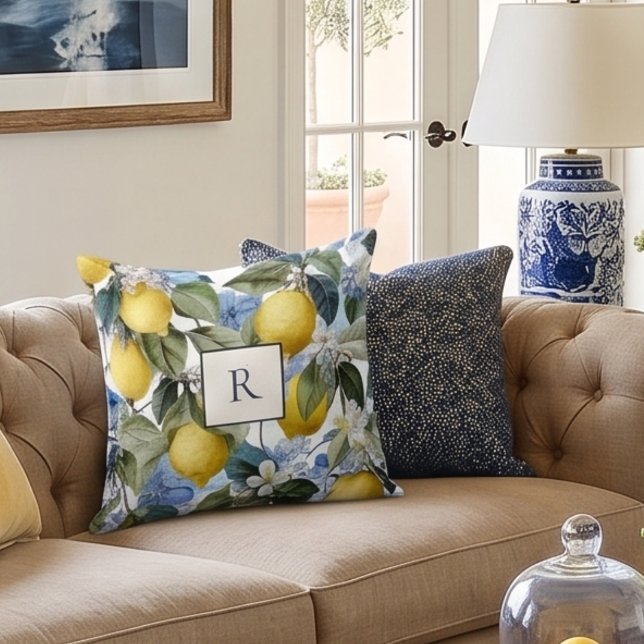 Lemon Botanisk Monogram Kudde (Skapare uppladdad)
