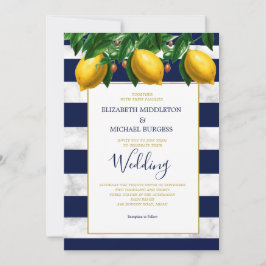 Lemon Botaniska flottan Vita Rand Marble Bröllop Inbjudningar