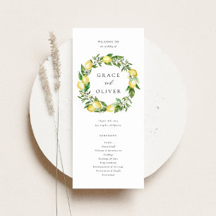 Lemon Botaniskt krans med Greenery Bröllop Program