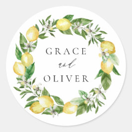 Lemon Botaniskt krans med Greenery Bröllop Runt Klistermärke