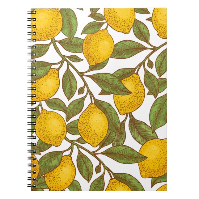 Lemon botaniskt sömlöst mönster anteckningsbok (Framsidan)