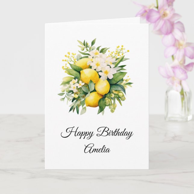 Lemon Bouquet med vita Blommar födelsedag Kort (Orkide)