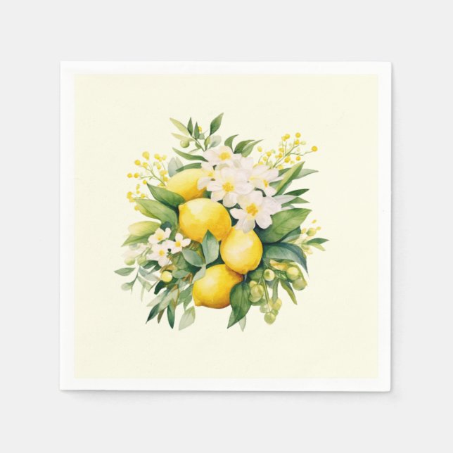 Lemon Bouquet med vita Blommar Pappersservett (Framsidan)