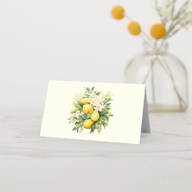 Lemon Bouquet med vita Blommar Placeringskort (Framsida)