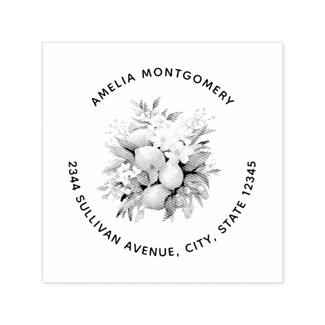 Lemon Bouquet with Pretty Blossoms Address Självfärgande Stämpel (Design)