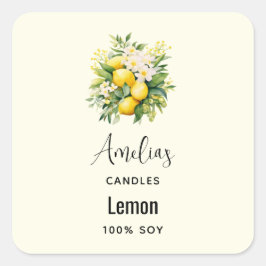 Lemon Bouquet with White Blossom - Candle Business Fyrkantigt Klistermärke