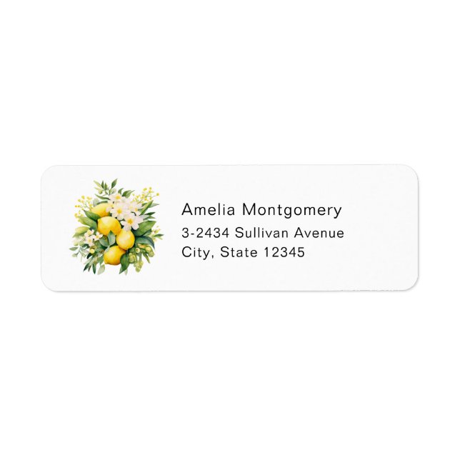 Lemon Bouquet with White Blossoms - Address Returadress Etikett (Framsidan)