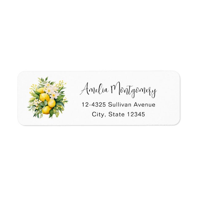 Lemon Bouquet with White Blossoms - Address Returadress Etikett (Framsidan)