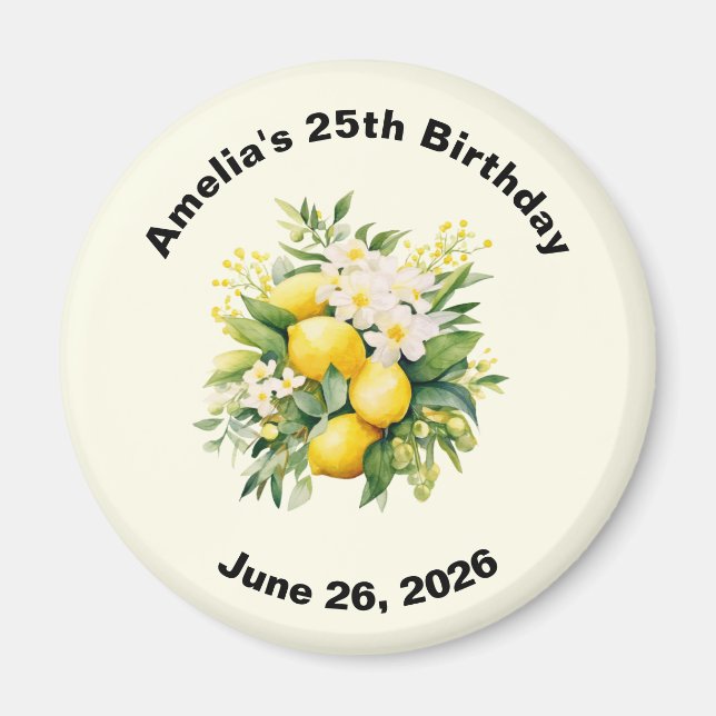 Lemon Bouquet with White Blossoms Birthday Magnet (Framsidan)