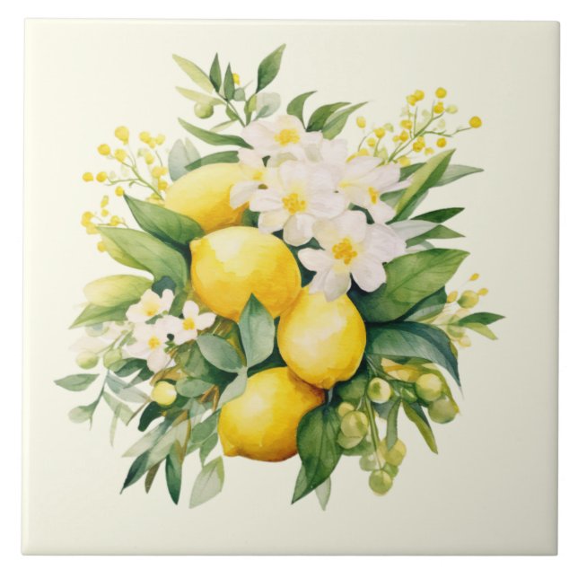 Lemon Bouquet with White Blossoms Kakelplatta (Framsidan)