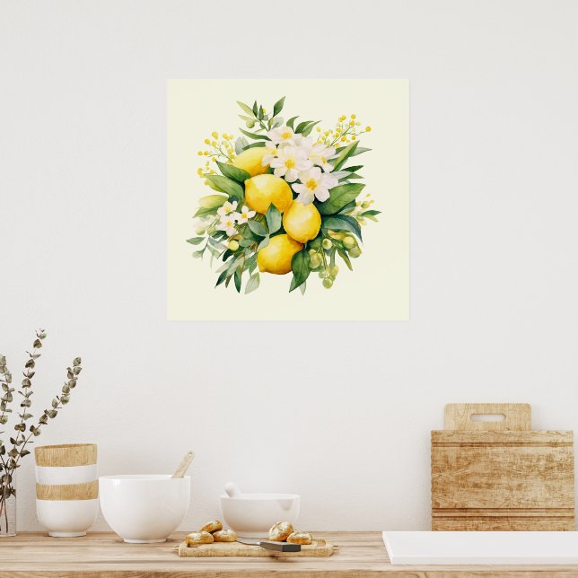 Lemon Bouquet with White Blossoms Poster (Kök)