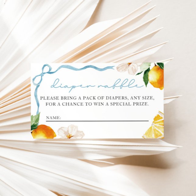 Lemon & Bows Baby Shower Blöja Raffle Inträde  Tilläggskort (Boys Ciao Baby Lemon and Bows Diaper Raffle Entry Card)