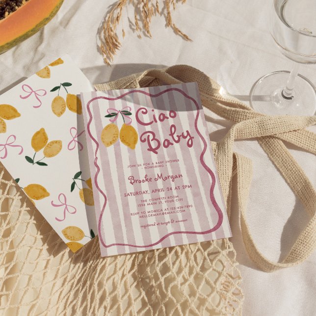 Lemon Bows Girls Baby Shower Inbjudningar (Girls Lemon Ciao Baby Shower Invite)