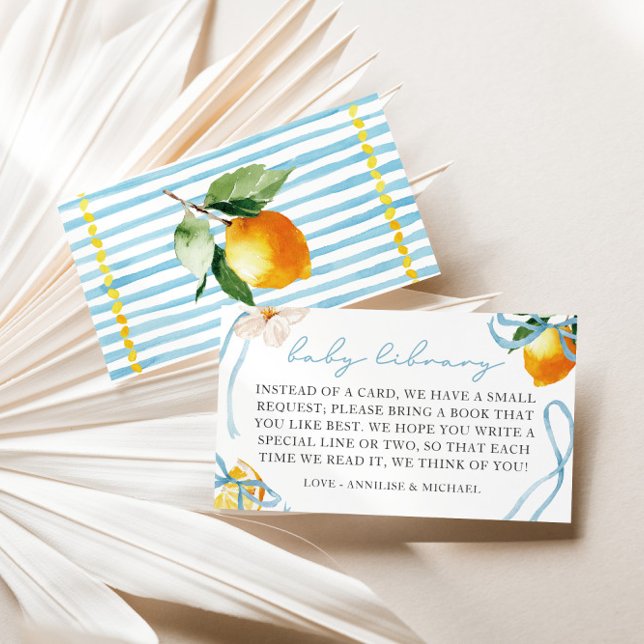 Lemon & Bows Pojkböcker för Baby Bibliotek Tilläggskort (Boys Italian Lemon Books for Baby Library Enclosure Card)