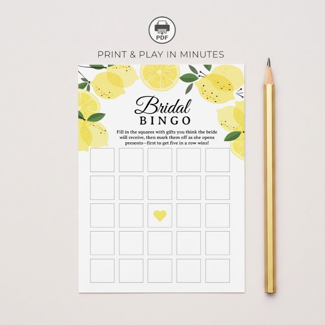 Lemon Bridal Shower Bingo Game Printable Inbjudningar (Skapare uppladdad)