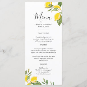 Lemon Bröllop Menu Foliage Elegant Citrus Rustic Meny