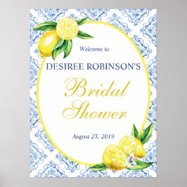 Lemon Bröllopsfest För Ankomstskylt Blå Kakel Ital Poster