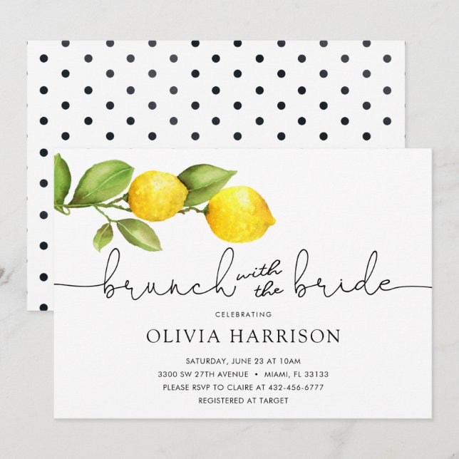 Lemon Brunch med Bride Shower Inbjudningar (Fram/baksida)