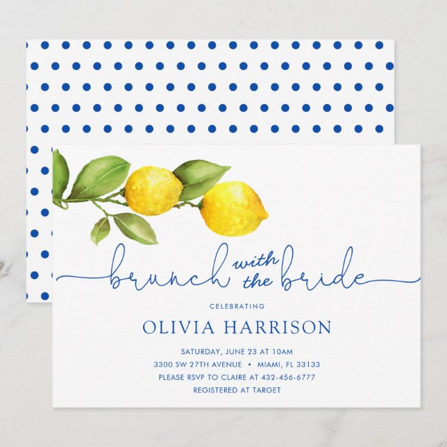 Lemon Brunch med inbjudan till Bride Shower (Fram/baksida)