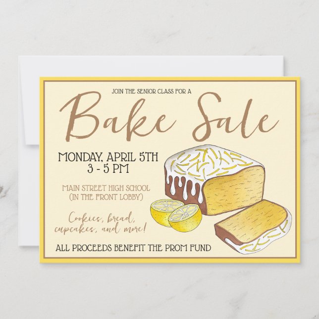 Lemon Cake Bread Loaf Bake Sale Dessert Bakery Inbjudningar (Framsida)