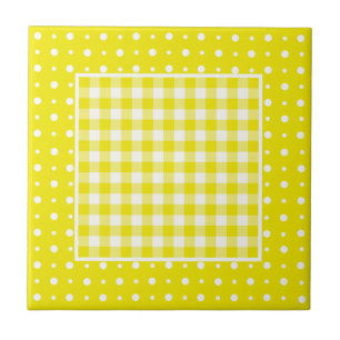 Lemon Ceramic Tile, Check Gingham och Polka dots Kakelplatta