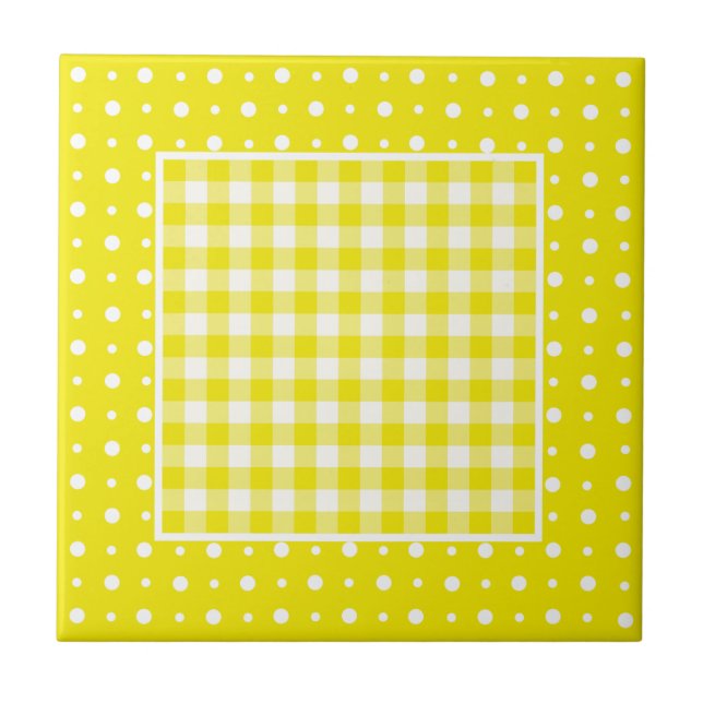 Lemon Ceramic Tile, Check Gingham och Polka dots Kakelplatta (Framsidan)