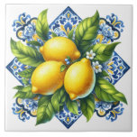 Lemon Ceramic Tile Kakelplatta<br><div class="desc">This ceramic tile is shown with a zesty lemon tile art print.
Large size shown.</div>