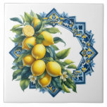 Lemon Ceramic Tile Kakelplatta<br><div class="desc">This ceramic tile is shown with a zesty lemon tile art print.
Large size shown.</div>