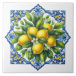 Lemon Ceramic Tile Kakelplatta<br><div class="desc">This ceramic tile is shown with a zesty lemon tile art print.
Large size shown.</div>