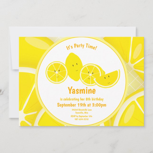Lemon Characters Kid's Birthday Call Inbjudningar (Framsida)