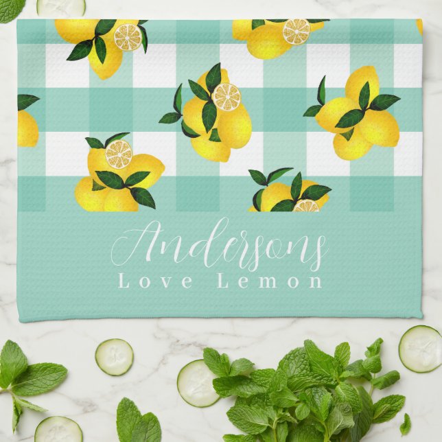 Lemon Chic Aqua Gingham Kökshandduk (Vikta)