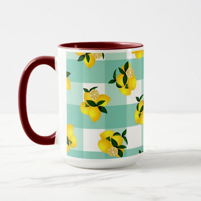 Lemon Chic Aqua Gingham Mugg (Vänster)
